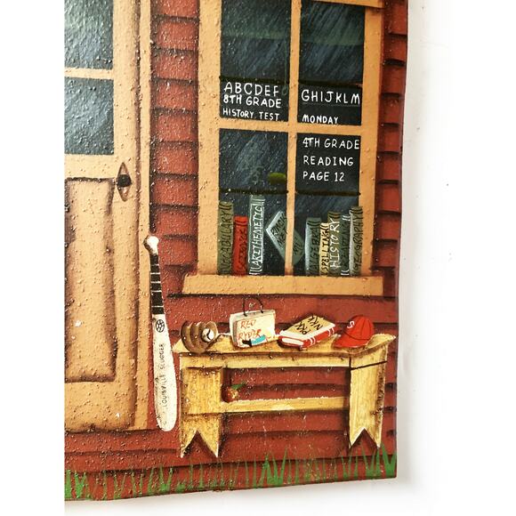 Hand painted Cottagecore Country School House Wall Hanging farmhouse Cedar Grove - Picture 2 of 5